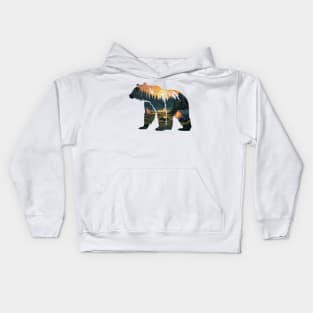 Bear Silhouette Forest Landscape - For Bear Lovers Kids Hoodie